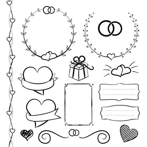 Elementos Dibujados Mano Vectoriales Para Boda Conjunto Elementos Vectoriales Linda — Vector de stock