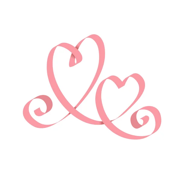 Monogram of two hearts of ribbon visas. Ribbon vignette of the heart. Illustration for a wedding decor. Decorative elements for Valentine\'s Day and love illustrations.