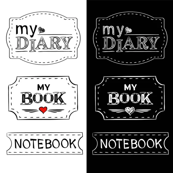 Labels Notebooks Collection Nameplates Notebooks Tags Girl Diaries Vector Illustration — 스톡 벡터