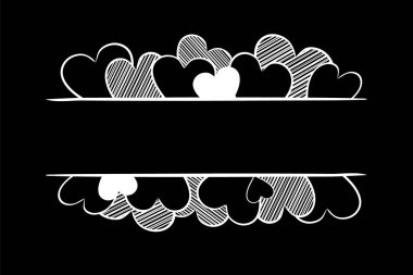 Bir aşk temasının tebeşir harfleri tarzında çerçevelenmiş. Chalky 'nin kalbi. Sevgililer Günü için başlık ya da metin çerçevesi. Siyah tebeşir tahtası şablonu.