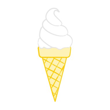 Waffle külahında el yapımı dondurma. Waffle 'da beyaz dondurma. Yiyecek temasının vektör illüstrasyonu.