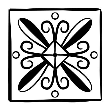 Elle çizilmiş siyah ve beyaz vektör süsü. Oryantal desenli döşeme. Desenler ve dekorasyon için süsleme.