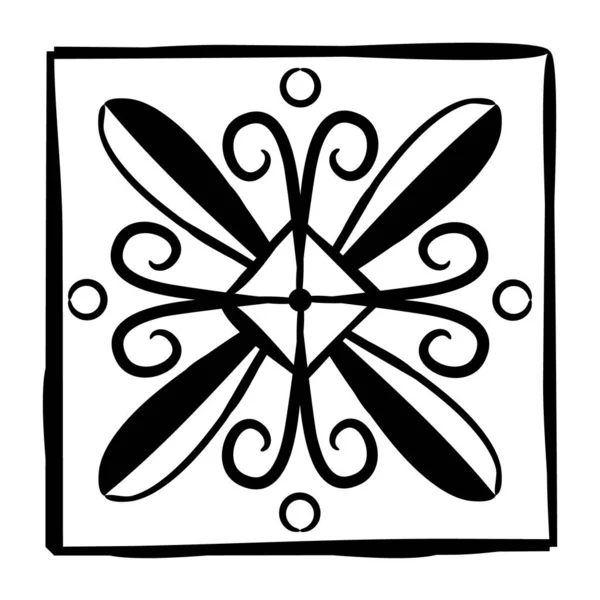 Ornement Dessiné Main Vecteur Noir Blanc Tuile Avec Motif Oriental — Image vectorielle