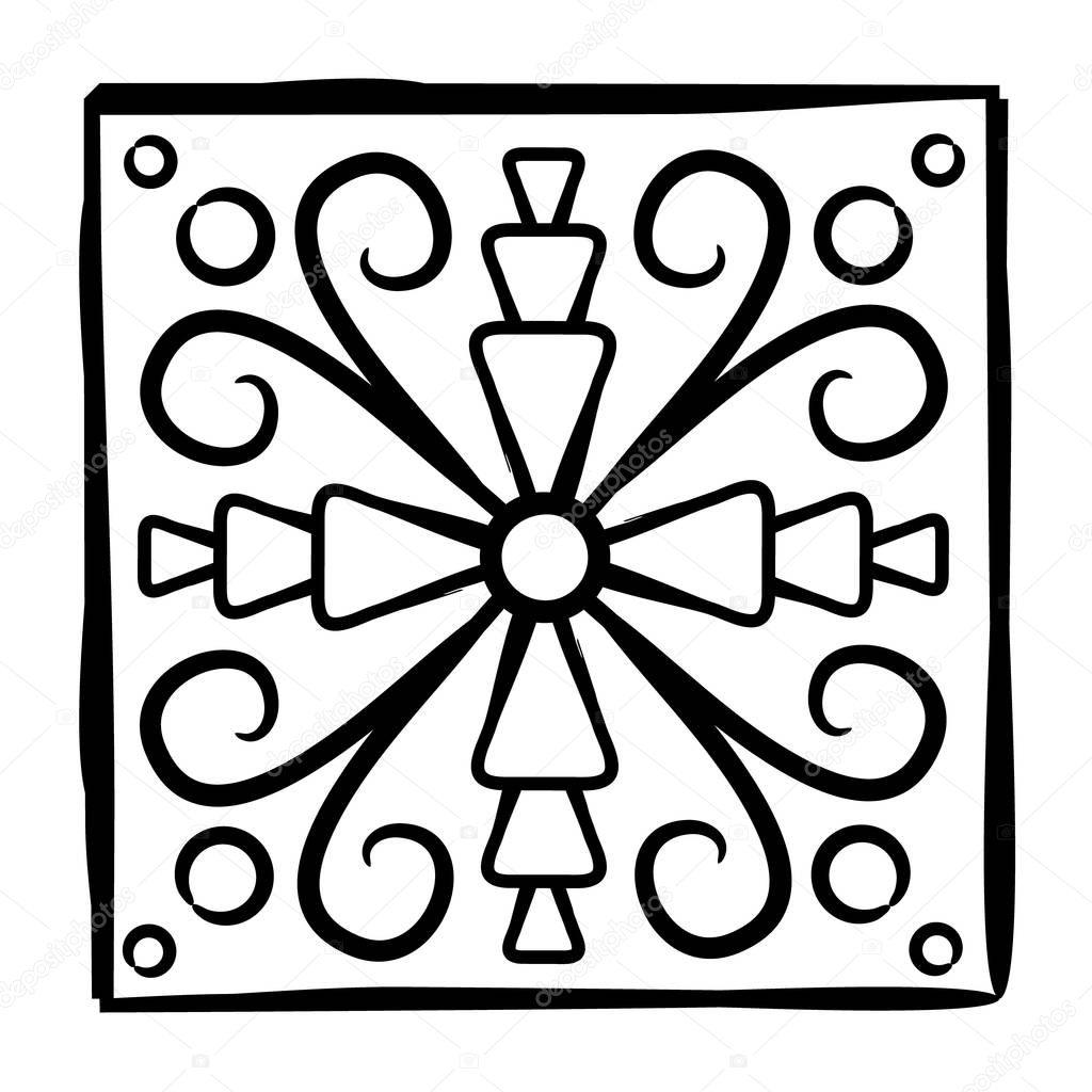 Black and white vector hand-drawn ornament. Tile with an oriental pattern. Ornament for creating patterns and decor.