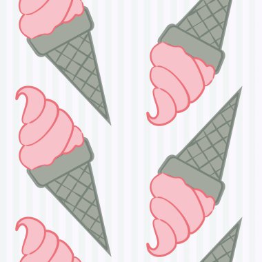 Dondurmalı kusursuz yaz şablonu. Yaz el çizimi vektör çizimi. Waffle külahlı desen. Dondurmalı çizgili mavi arkaplan