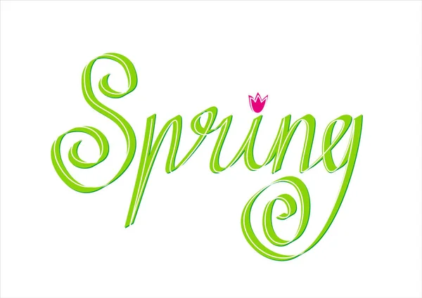 Mot Vectoriel Calligraphique Printemps Tête Printemps Vert Sur Fond Blanc — Image vectorielle