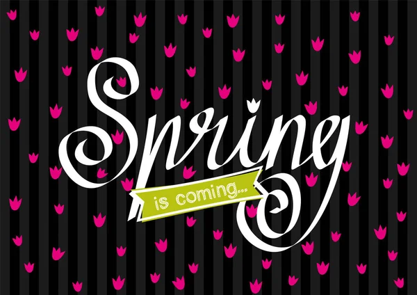 Черно Бело Розовая Иллюстрация Тему Весны Приближается Слоган Весна Розовые — стоковый вектор