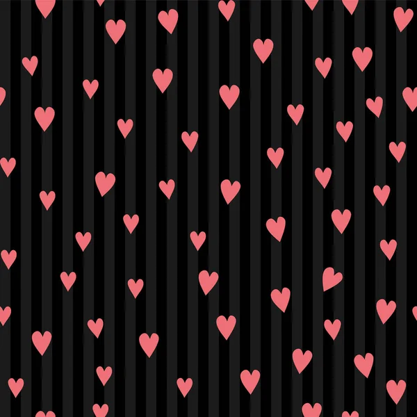 Vector Seamless Pattern Hearts Pink Hearts Black Striped Background Illustration — 스톡 벡터