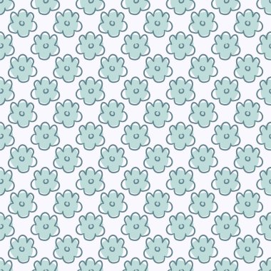 Elle çizilmiş çiçeklerin kusursuz deseni. Hafif arka planda sevimli mavi çiçekler. Vektör illüstrasyonu.