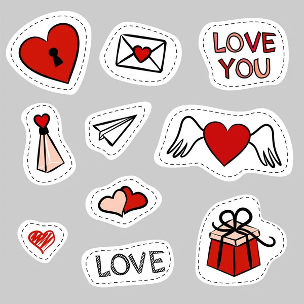 Vector Hand Drawn Elements Valentine Day Set Vector Stickers Cute — Stock Vector