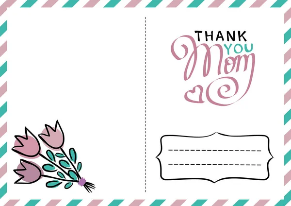 Greeting Postard Mother Day Lettering Phrases Thank You Mom Holiday — Stock Vector