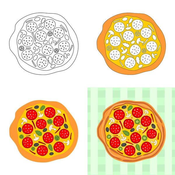 Desenhe Uma Pizza Etapas Esboço Simples Modelo Cor Imagem Vetorial — Vetor de Stock