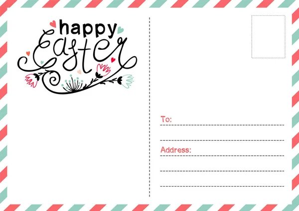 Happy Easter Text Vector Hand Drawn Easter Typography Flowers Greeting — 스톡 벡터