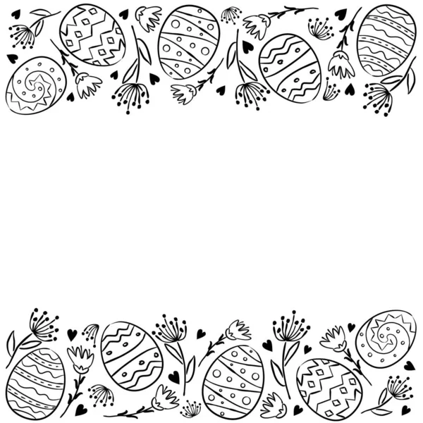 Διακοσμητική Οριζόντια Λωρίδα Από Πασχαλινά Αυγά Λουλούδια Και Καρδιές Σύνθεση — Διανυσματικό Αρχείο