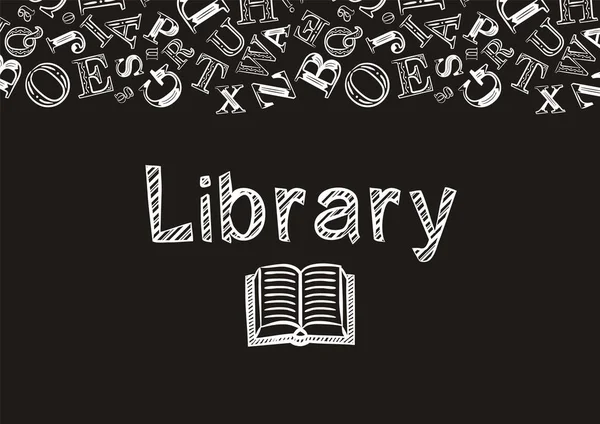 Chalk Style Library Screen Saver The Name Library And The Background Of The Letters Are Made With White Strokes On A Black Background Vector Illustration For Poster Banner Or App Design Stock Chalk Style Library Screen Saver The Name Library And The Background Of The Letters Are Made With White Strokes On A Black Background Vector Illustration For Poster Banner Or App Design Stock