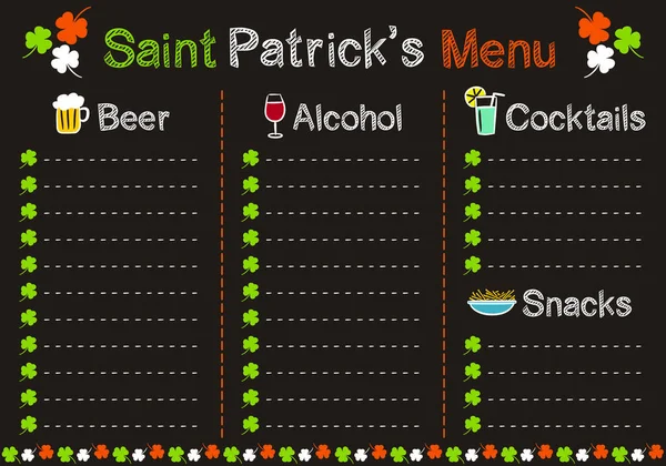 Patricks Dag Stil Med Svart Kritbräda Färgerna Den Irländska Flaggan — Stock vektor