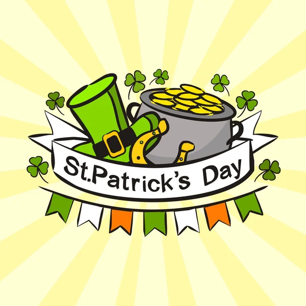 Patrick Day Party Poster Estilo Desenhado Mão Elementos Irlandeses Fundo — Vetor de Stock