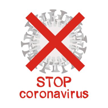 Coronovirus 'un logosunu durdur. Virüs amblemi kırmızı bir haçla çizilmiş. Enfeksiyon yok ve Coronavirus Kavramını Durdur. İzole Vektör Simgesi