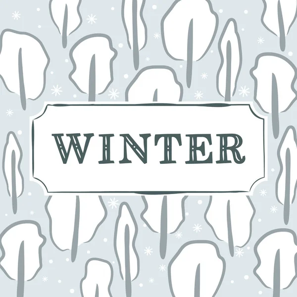 Час Року Зима Шаблон Сезонного Календаря Білі Снігові Дерева Синьому — стоковий вектор