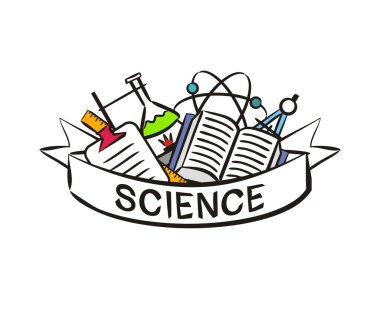 Elle çizilmiş Eğitim Posteri. Metin için beyaz kurdele bilim elementleri. Eğitim, eğitim, bilim, üniversite, okul, üniversite teması için vektör şablonu