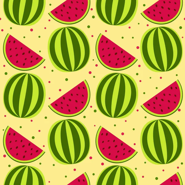 Seamless Vector Pattern Watermelons Bright Green Red Slices Watermelons Light — Stock Vector