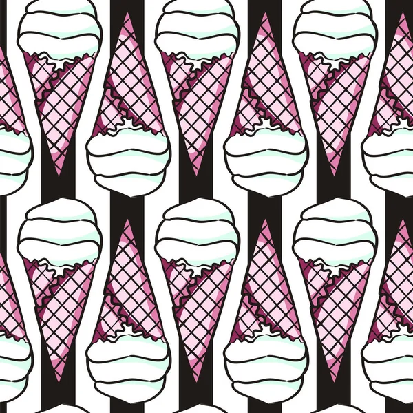 Безшовний Малюнок Літнього Візерунка Рожево Чорний Фон Морозивом Конусі Векторні — стоковий вектор