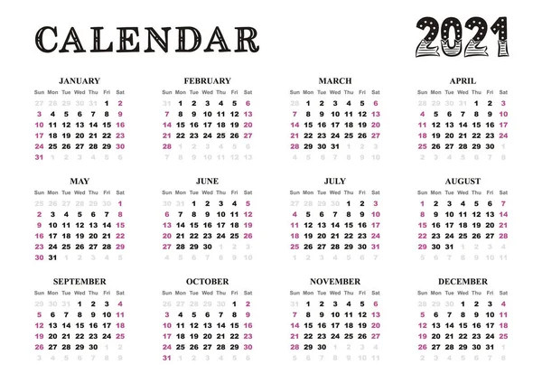 Plantilla Calendario Paisaje 2021 Calendario Anual Calendario Anual Meses Establecido — Archivo Imágenes Vectoriales
