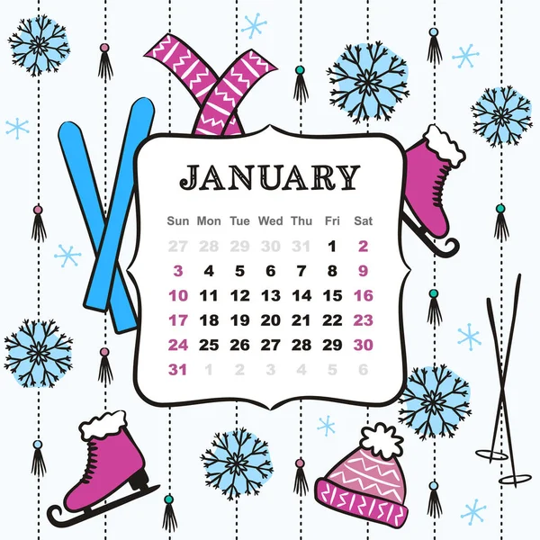 Θεματικό Πρότυπο Ημερολογίου Για 2021 Τον Γενάρη Σχεδιασμός Ημερολογίου Χειμερινά — Διανυσματικό Αρχείο