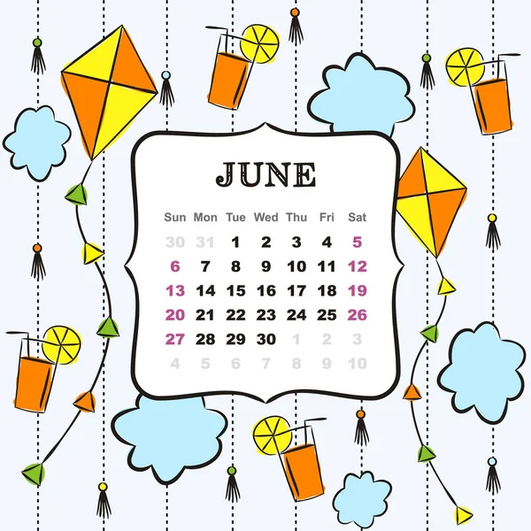 Plantilla Temática Para Calendario Para 2021 Mes Junio Diseño Para — Vector de stock