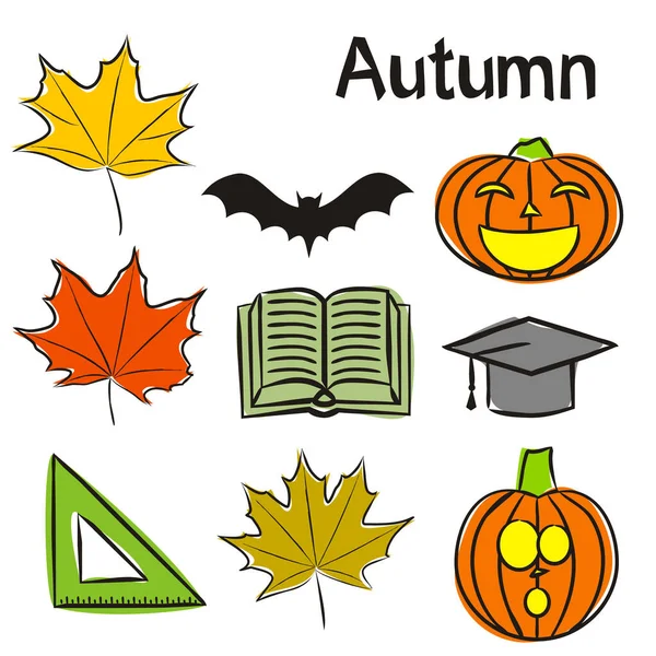 Jahreszeit Herbstliche Elemente Für Den Jahreskalender Handgezeichnete Herbst Ahornblätter Halloween — Stockvektor