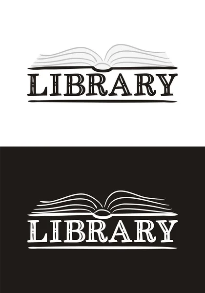 図書館のロゴ 開いている本の手書きのアイコン 黒の黒板にチョークスタイルの図書館の紋章 ポスター バナー アプリデザイン用ベクトルイラスト — ストックベクタ