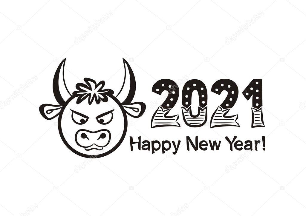 Happy New Year 2021 Black Logo Of Hand Drawn Numbers And Bull On A White Background 2021 Calendar Heading Vector Illustration For The Design Of New Year Cards And Posters Premium Vector 2021 calendar heading