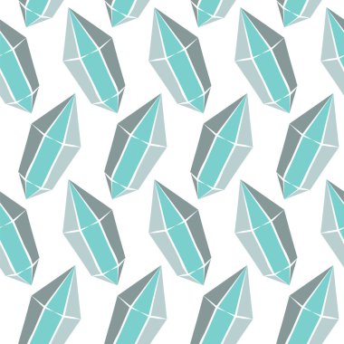 Kristalli ve yıldızlı mavi, pürüzsüz vektör deseni. El yapımı değerli taşlar, elmaslar, elmaslar, zümrütler ve yakutlar. Kuyumcu, bijouterie, sihir ve mucize için vektör illüstrasyonu.