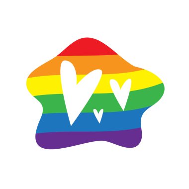 Kalpli gökkuşağı lekesinin vektör çizimi. Lgbt gökkuşağı bayrağı. Kamuoyuna açıklama konsepti. Konuşma özgürlüğü mesajı. Tekstil, baskı tasarımı. Metin için şablon