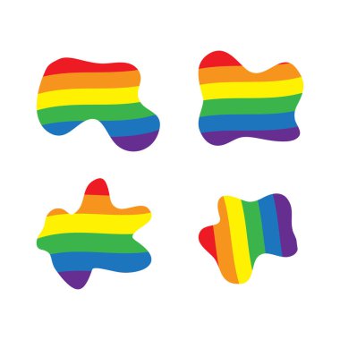 Gökkuşağı lekelerinin vektör kümesi. Lgbt gökkuşağı bayrağı. Kamuoyuna açıklama konsepti. Konuşma özgürlüğü mesajı. 