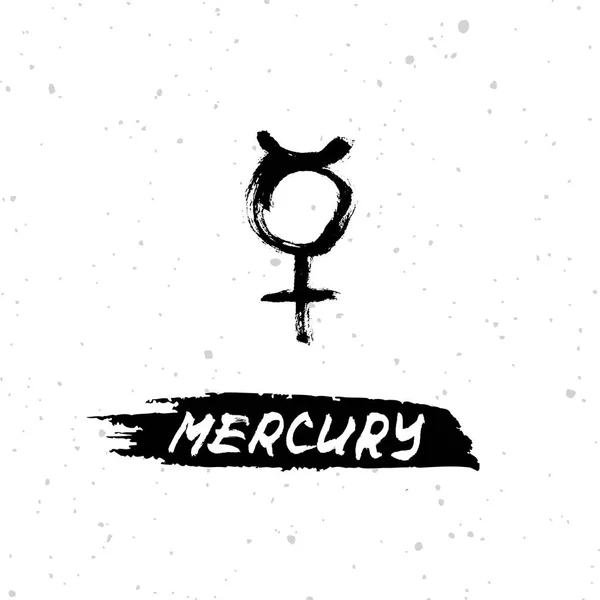 Wektorowe Ręcznie Rysowane Ilustracje Atramentu Pędzla Znaku Rtęci Napisem Merkury — Wektor stockowy