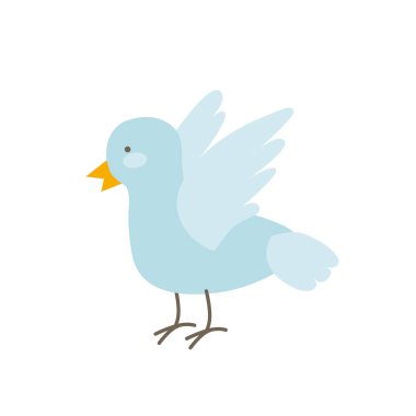  Paskalya kuşu ya da güvercinin beyaz arka planda izole edilmiş bir temsili. Bahar tasarımı için sevimli çizgi film karakteri