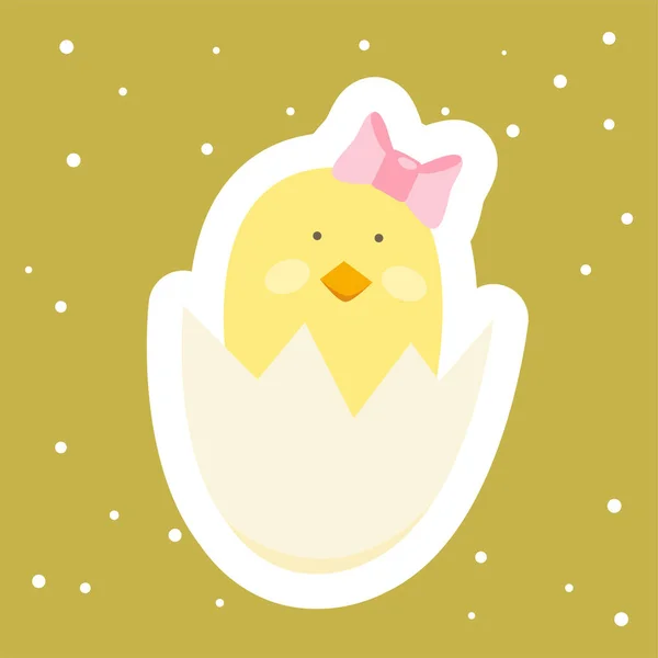 Pegatina Pascua Linda Dibujos Animados Con Pollo Bebé Cáscara Huevo — Archivo Imágenes Vectoriales