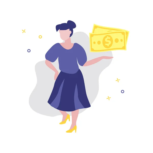 ドルを示す少女や女性のベクトルイラスト オンラインショッピング ショッピングアプリ 消費者コンセプト — ストックベクタ