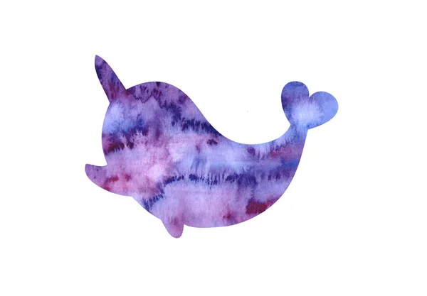 Narval Baleia Unicórnio Com Chifre Isolado Branco Sillouette Adesivo Emblema — Fotografia de Stock