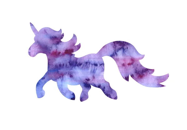 ユニコーンのイラストが白で孤立 手描きのシルエットの馬 かわいい魔法の漫画ファンタジー動物 水彩イラスト 子供のためのデザイン — ストック写真