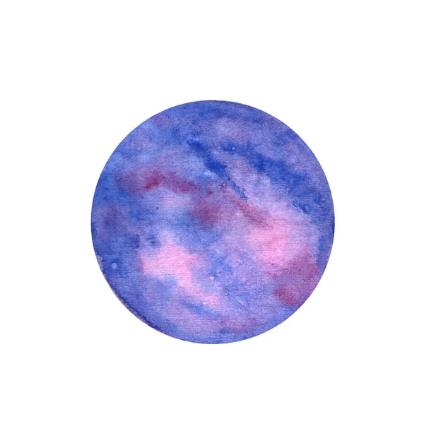 白地に描かれた手描きの水彩画の惑星 アクエラレ サークル 水彩色のテクスチャペーパー 円形の水彩画 — ストック写真