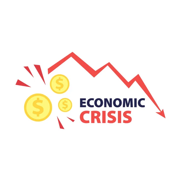 経済チャートの赤い矢印とドルコインの現金のベクトルフラットイラスト 金融危機の概念 石油価格の下落 市場の下落 経済はショックを受けています — ストックベクタ
