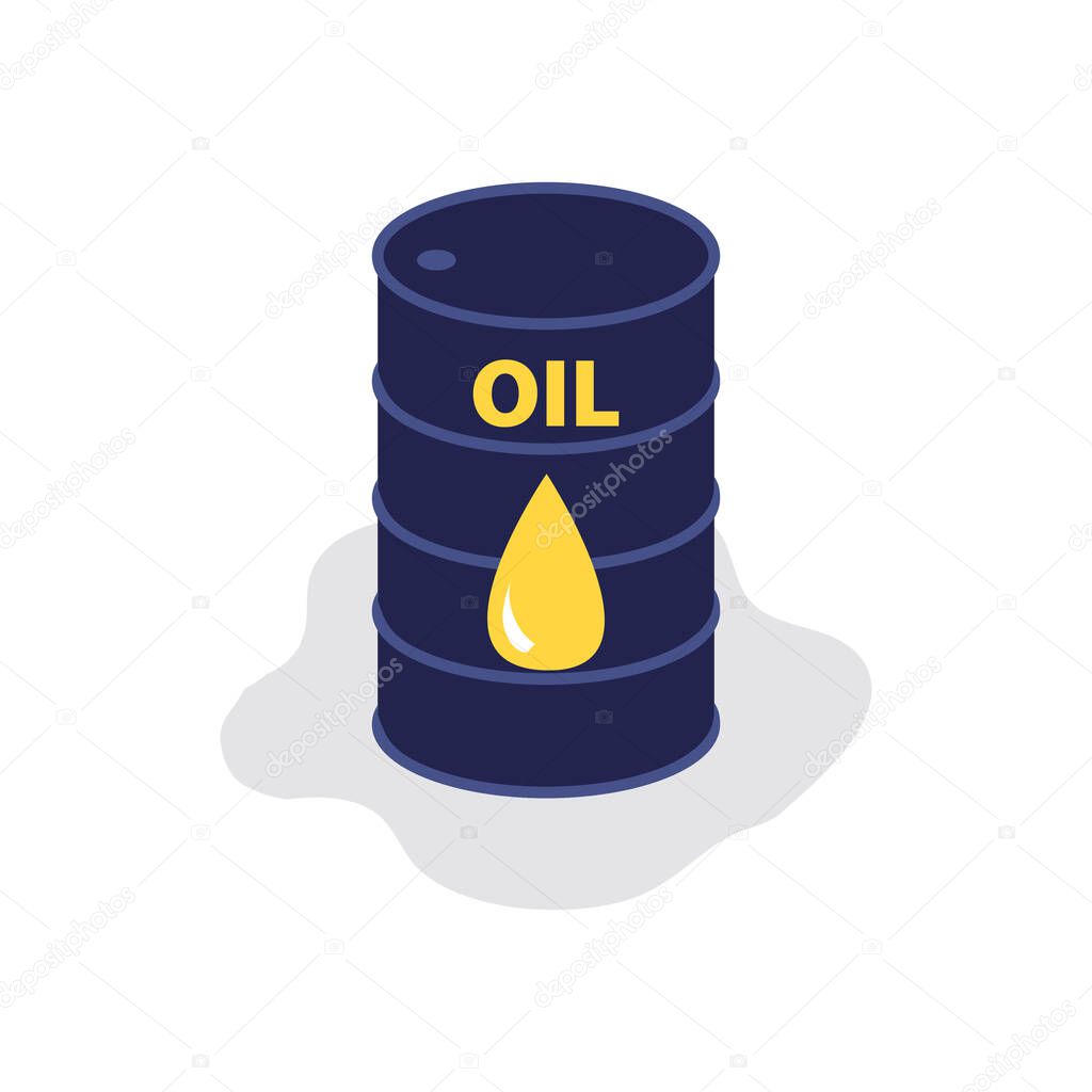 Vector flat illustration of barrel of raw oil with title 