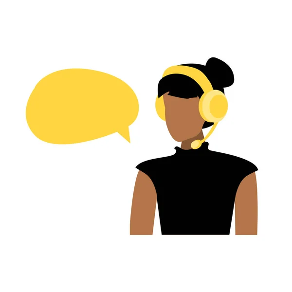 Vektorillustration Einer Schwarzen Frau Mit Kopfhörer Und Mikrofon Mitarbeiter Eines — Stockvektor
