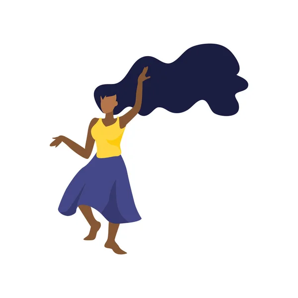 Vektorová Ilustrace Tančící Černošky Šťastné Ženy Dlouhé Sukni Tmavými Vlasy — Stockový vektor