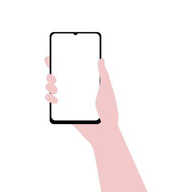 Boş akıllı telefon ekranı ile elin vektör illüstrasyonu. 