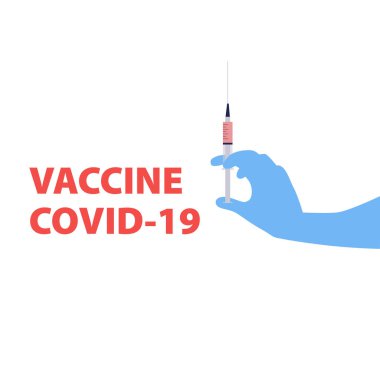 Şırınga ve aşı covid-19 ifadesiyle hemşire ya da doktorun elle çizdiği bir örnek. Tıbbi konsept