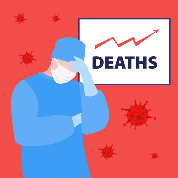 Vector Illustration Doctor Nurse Mask High Arrow Graph Human Deaths — Stock Vector