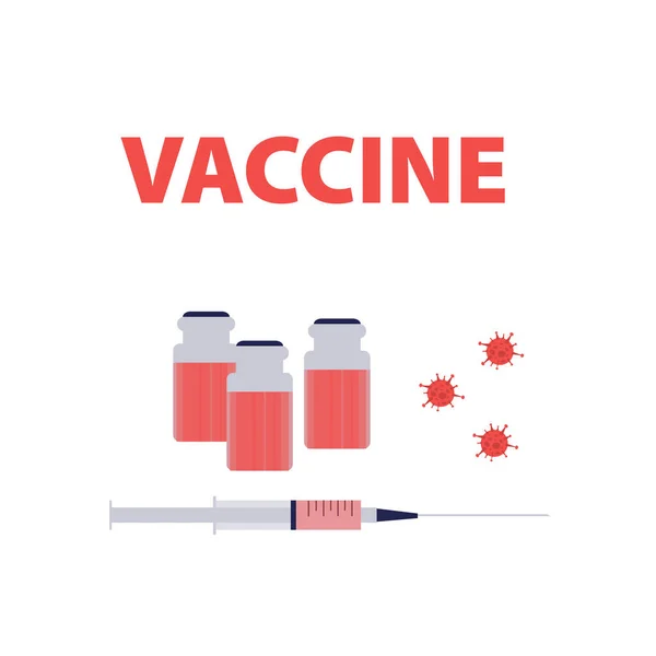 注射器とワクチンとウイルスの周囲のアンプルのベクトル手書きのイラスト ワクチンCovid 医学的概念 — ストックベクタ